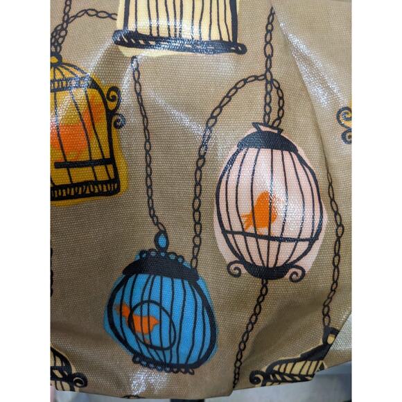 FOSSIL KEY-PER Bird Cage Coated Canvas Med/Lg Shoulder Tote Bag Handbag Purse - Picture 3 of 9